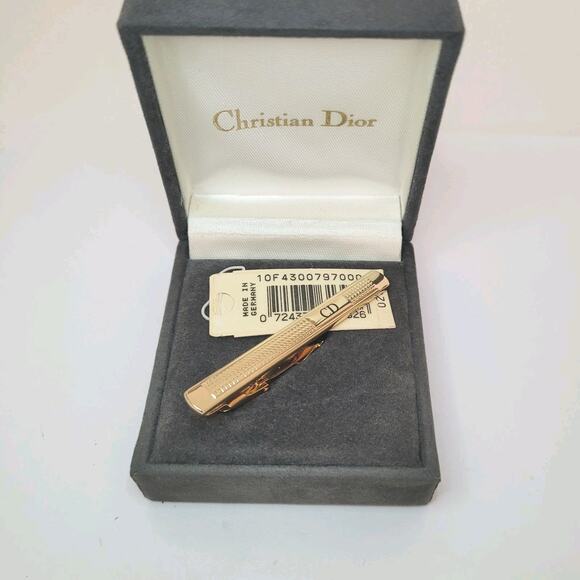 Christian Dior Tie Clip Bar Clasp Gold Tone 2in CD Vintage Made Germany Designer - Picture 1 of 9